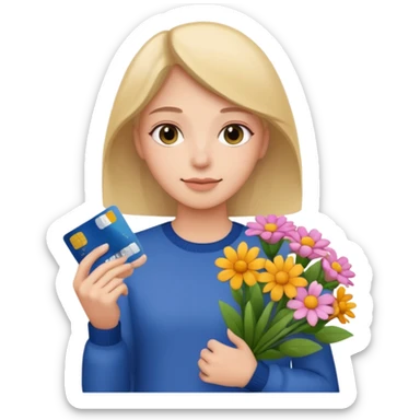emoji with credit card in hand and a pile of flower sticker