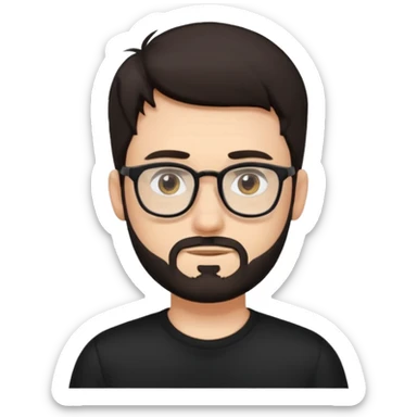 chico con gafas y barba corta moreno, piel clara camiseta negra sticker