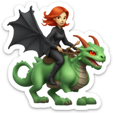 [politically incorrect, shield(
	{ female, alien, witch, color: light green, hair:red, eyes:cat} ]
	on a 
	dragón  sticker