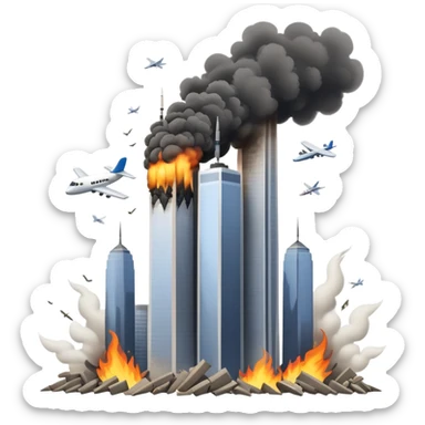 plane crashing into twin towers  sticker