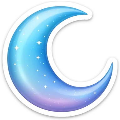 sparkly glossy pastel blue-gradient crescent moon with extra shimmer sticker