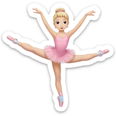 aestethic blonde girl doing ballet, with a pink tutu, bun, with a leg on the floor, and the other one in the air, with 2 legs!! sticker