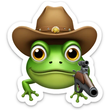 A frog with two shotguns and a cowboy hat sticker
