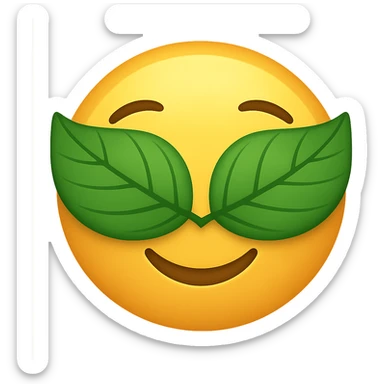 yellow face with green leaf mask, digital illustration, emoji style sticker