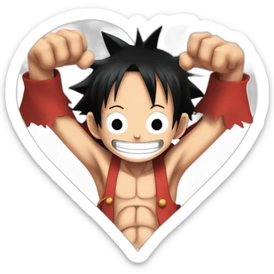 monkey d luffy forming a heart with his long arms sticker