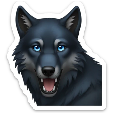 a full black wolf with blue eyes sticker