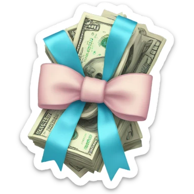 A bunch of dollars, tied with pastel blue bow sticker