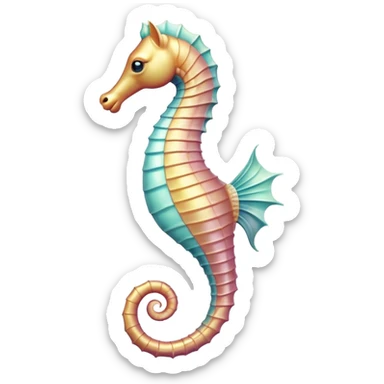 Cinematic Realistic Noble Sea Horse Portrait Emoji, Poised and graceful, with a slender, curved body and an elegantly arched neck adorned with finely detailed, shimmering scales in soft pastel hues, and gentle, focused eyes, rendered with lifelike texture and natural light; high shine, intelligent and serene, styled with an air of oceanic elegance, focused and attentive, soft glowing outline, capturing the essence of a watchful and confident sea horse that appears to drift out of the screen with effortless grace! sticker