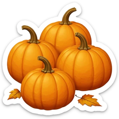three pumpkins arranged without carvings from a side view with a few fall leaves on the ground sticker