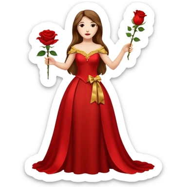 woman opera singer singing with long brown hair and golden dress, entire body, withou microfone, with a rose in right hand sticker
