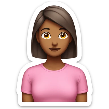 Brown girl with short hair in a pink shirt shyly putting her hair behind her ear  sticker