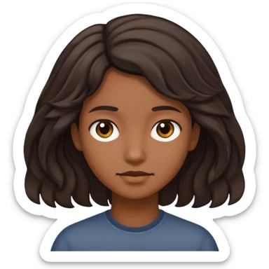 This is a cartoon-style avatar of a person with dark light wave hair, brown skin, and a calm expression sticker