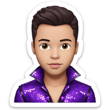 Prince Royce with dark brown hair, dark purple sequin outfit sticker