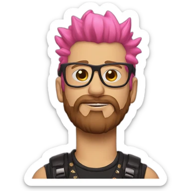 white punk, brown beard, pink mohawk, thick glasses sticker