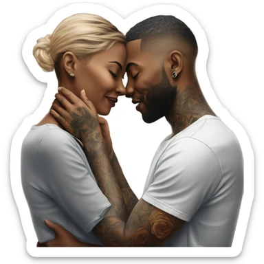 intimate moment between lovers, photo Realistic Couple with tattoos  sticker