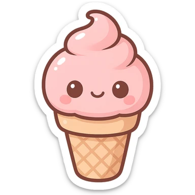 chibi sticker-style ice cream cone, cute and exaggerated sticker