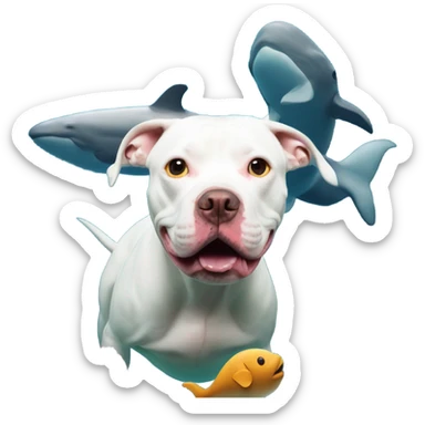 White pitbull underwater with a beluga  sticker