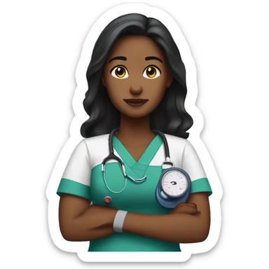 Laura in scrubs checking blood pressure  sticker