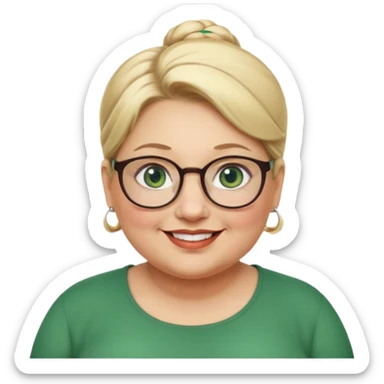 older teacher a little overweight with blonde bun green eyes and glasses full lips sticker