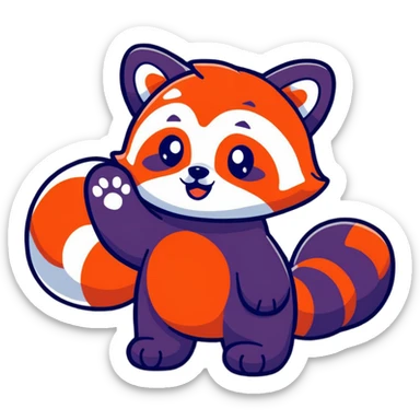 red panda waving cartoon sticker sticker