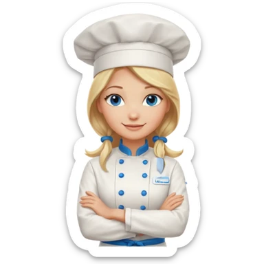 Beautiful, sexy,  long blonde hair, blue eyed, full lips female chef arms folded  sticker
