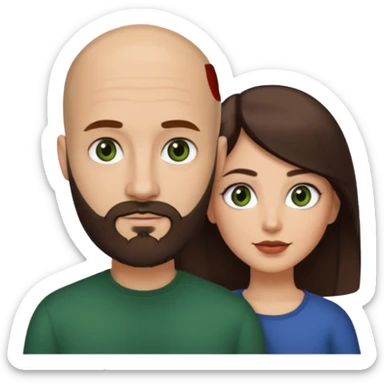 Man beard bald white dark green eyes, woman medium hair brown brown eyed latina  sticker