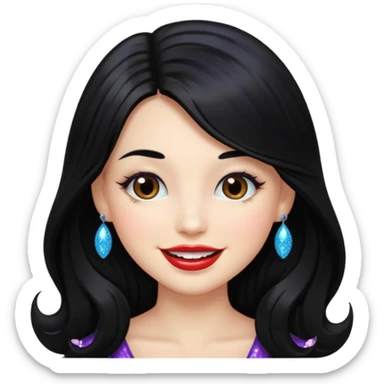 douyin long black hair glossy lips glittery girl sticker