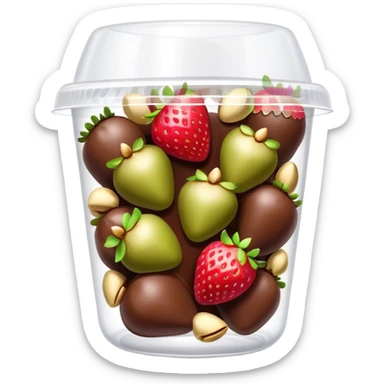 Chocolate covered Strawberries with pistachios in a plastic cup sticker