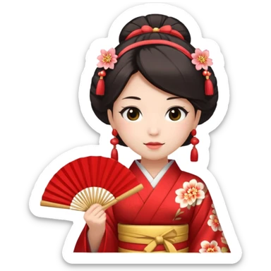 Kimono princess, red kimono with fan sticker