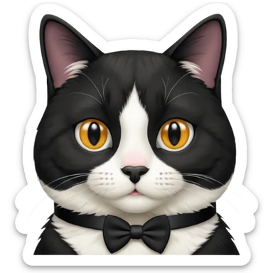 A tuxedo cat, top half body, a black mark near his mouth under the nose sticker