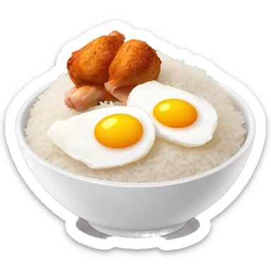 a bowl of rice with two eggs and two chicken drumstick on top sticker