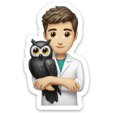 White-Boy-with-black-beard-scientist-hugging-owl sticker