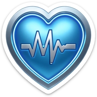 Futuristic premium medical AI logo emoji, sleek metallic heart or shield, ECG line forming stylized letters AI, neon blue and silver, 3D effect, glowing edges, minimal but bold, tech-savvy, high-tech healthcare branding, instantly recognizable, viral-ready, vector flat style with subtle shadows sticker