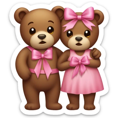 Boy bear and girl bear, with pink ribbon bow, couple, cuddling sticker