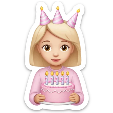birthday girl emoji with cute baby pink font and a cake sticker