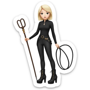 Create a Mistress with platform boots and black leggings and top and a whip sticker