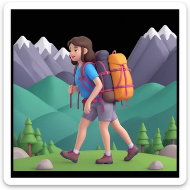 portrait of girl back packing mountains in background, close up pose sticker