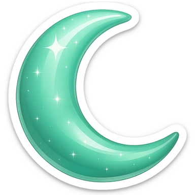Make the sparkly glossy pastel green-gradient crescent moon even more glossy and shiny, without any face. The style should resemble an emoji style with a sparkly and glossy pastel green gradient look. The background should be removed, leaving only the crescent moon visible. sticker
