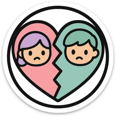 little alchemy style icon
subject: divorce
border: medium-black
shape: round, circular
background: white
style: full color fill with medium black outlining sticker