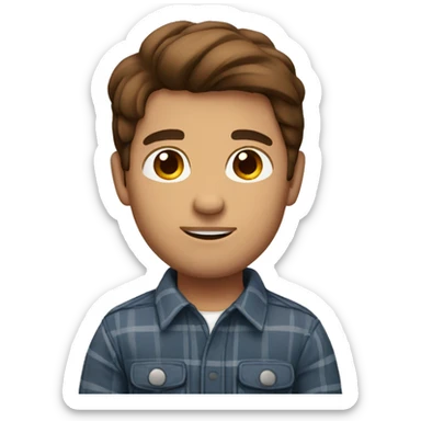 man with brown hair and brown eyes wearing a flannel sticker