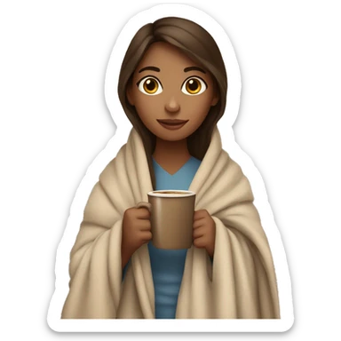 girl in blanket holding coffee w brown hair  sticker