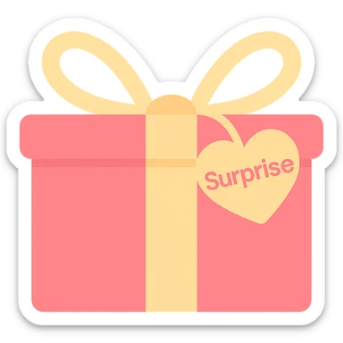 Change the name on the heart-shaped gift tag to 'Surprise', keep the color icon style, no background. sticker