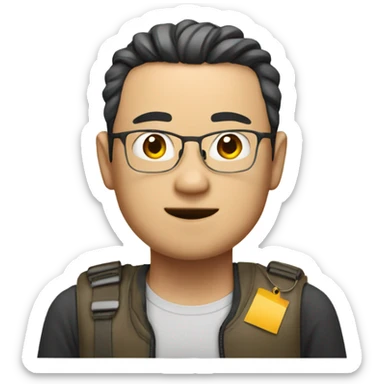 chinese man with a name tag that says james  sticker