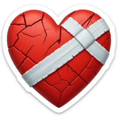 A broken red heart with a band-aid sticker