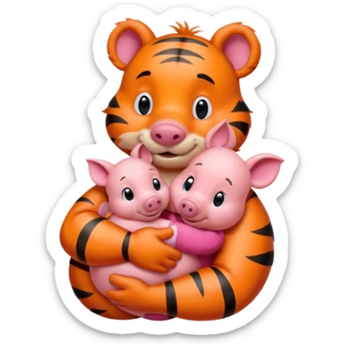 a big tigger hugging small piggy  sticker