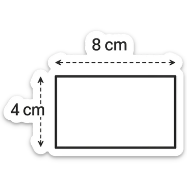 simple rectangle with length 8 cm and width 4 cm, labeled with dimensions, clear educational style, measurement lines and labels, clean and easy to read, suitable for math education and teaching geometry sticker