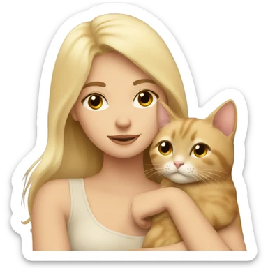 Blonde girl cuddling beige cat sticker