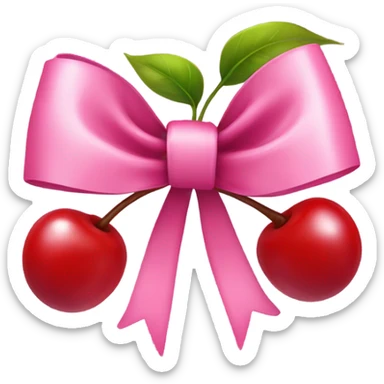 Pink bow with 2 red cherries sticker