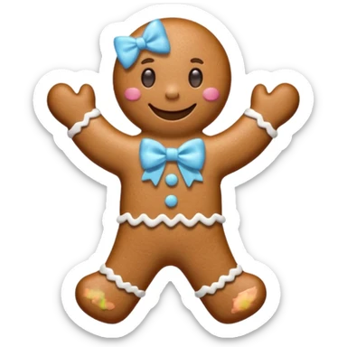 Gingerbread man with light blue bow sticker