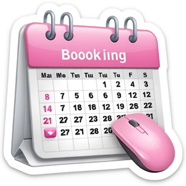 online booking icon -- calendar (pink) + mouse pointer sticker